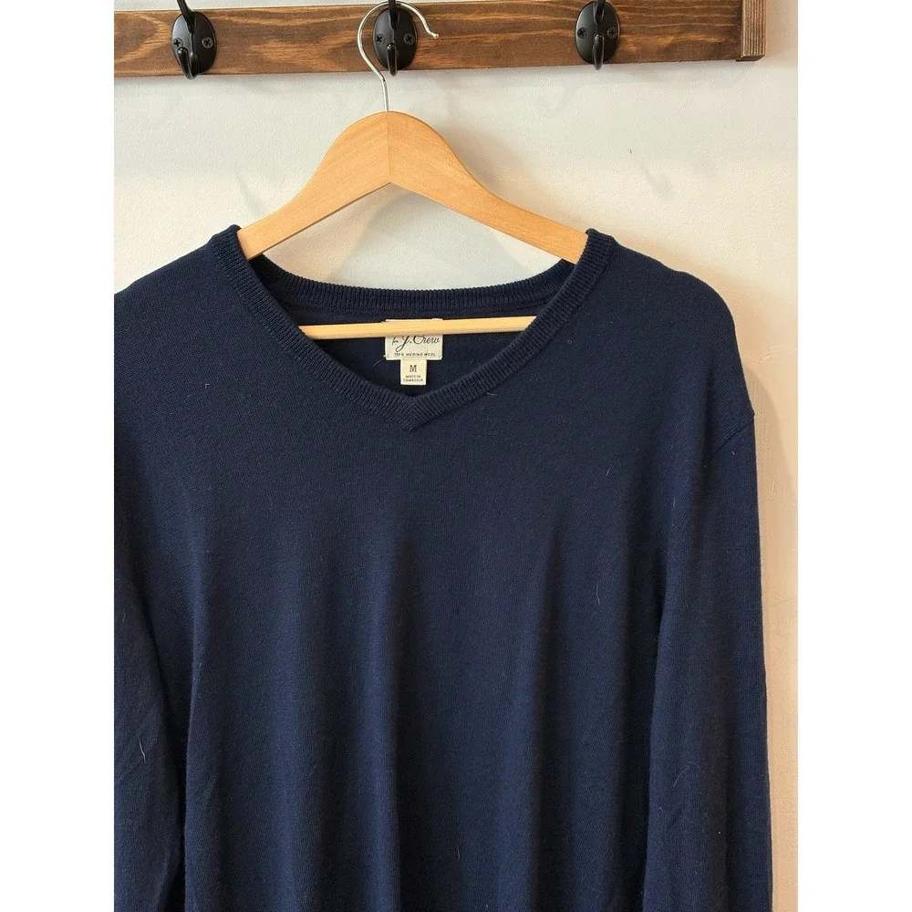 J.Crew Navy Blue 100% Merino Wool V-Neck Sweater